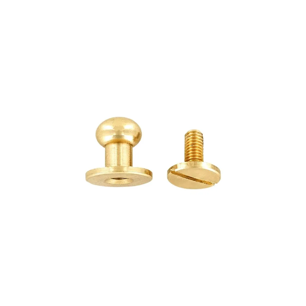 10mm, Brass, Round Top Collar Button Stud with Screw, Solid Brass - PK5, #P-2509-SB