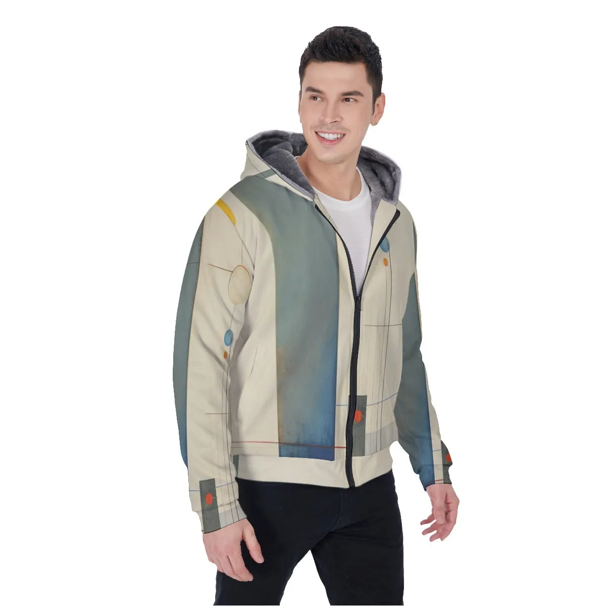 All-Over Print Men's Sherpa Fleece Zip Up Hoodie, abstract, print, #25Z