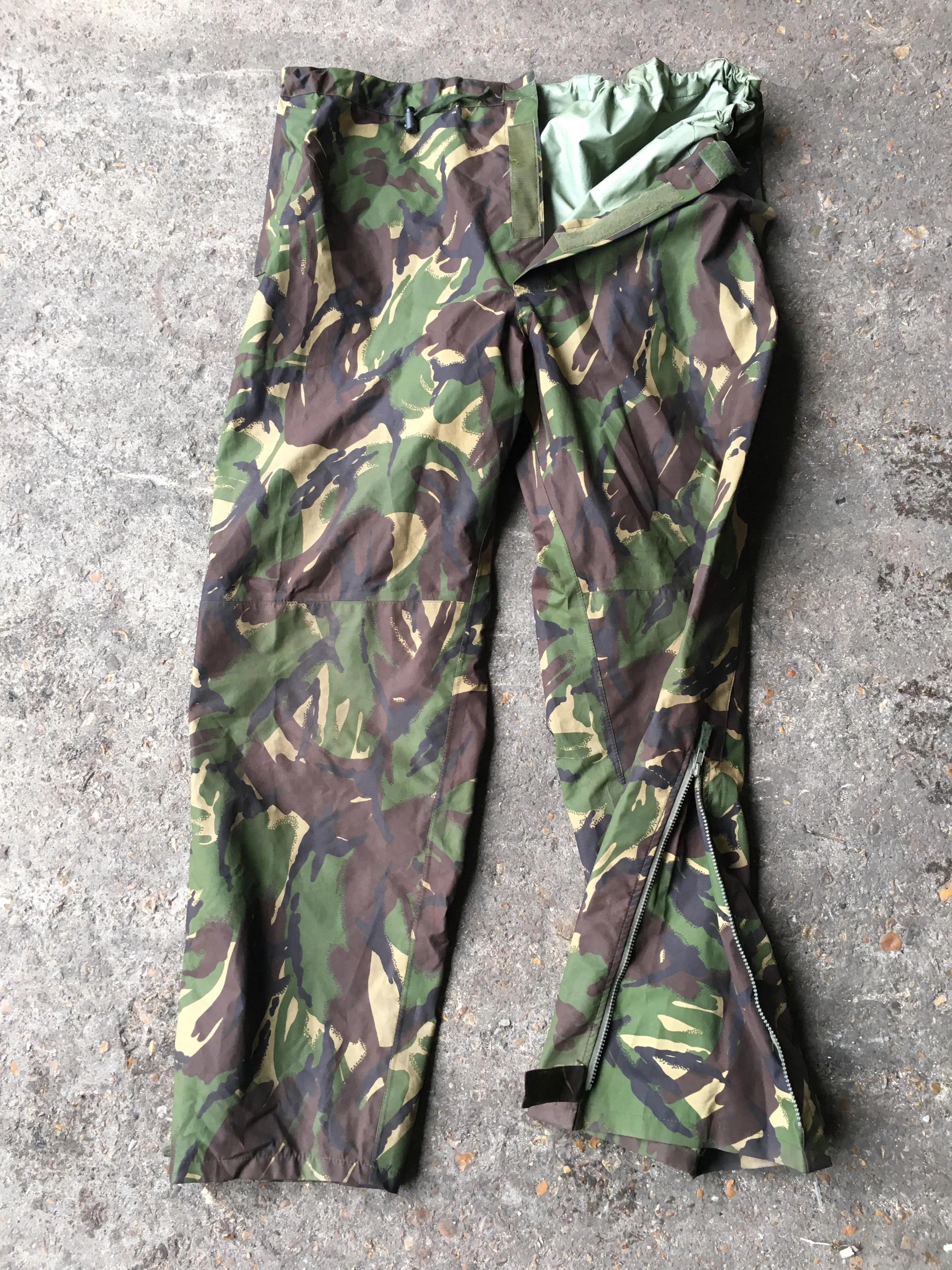 British Army Gore-Tex Trousers - Woodland DPM Camo - zipped dart ankle - DISTRESSED RANGE