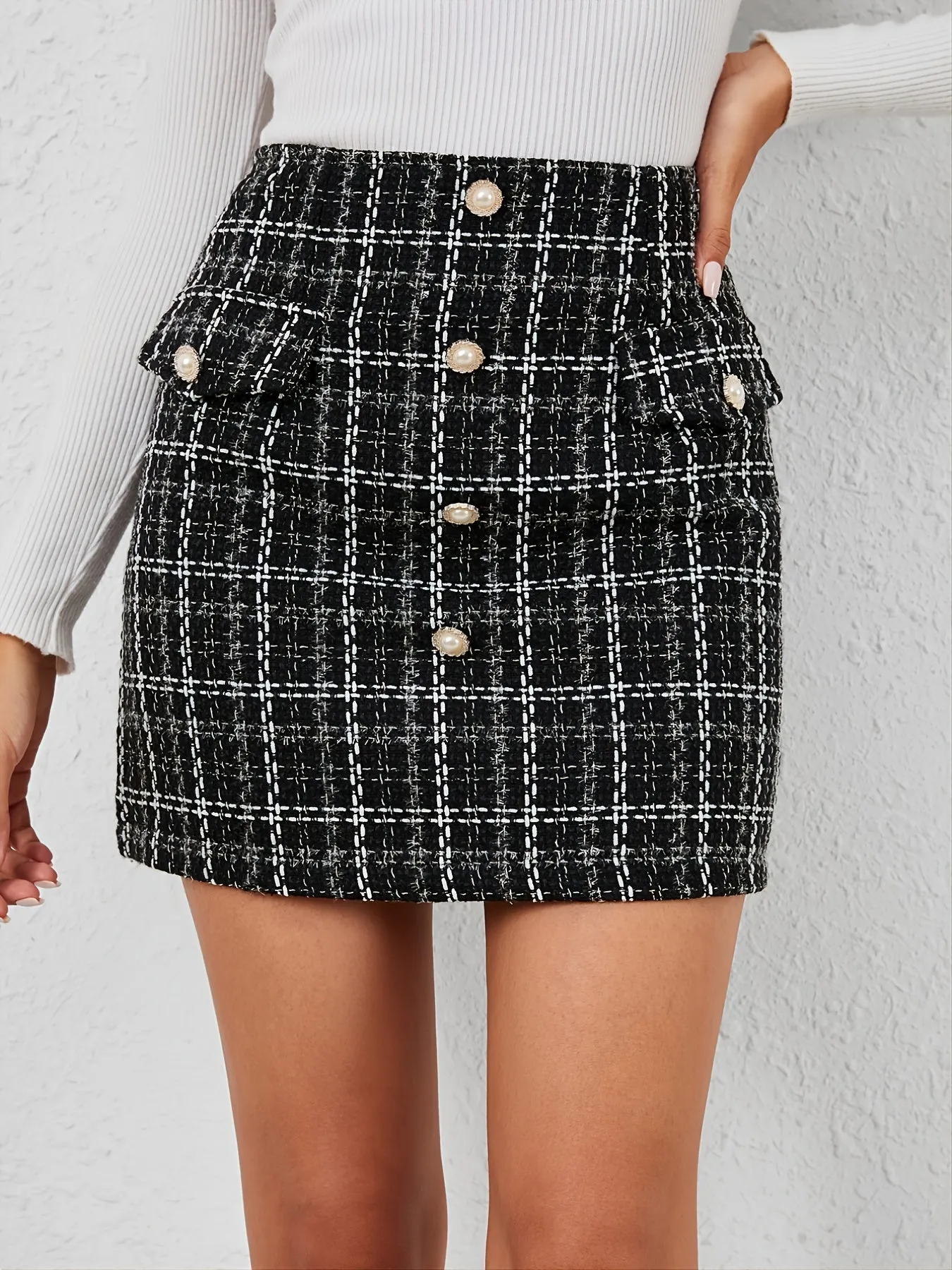 Casual Gingham Tweed Slim Plaid Fashion Skinny Winter Skirts