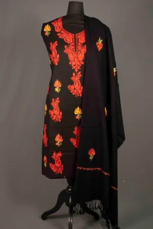 Charcoal Black Color Kashmiri Aari Work Embroidered Salwar Kameez With Designer New Pattern