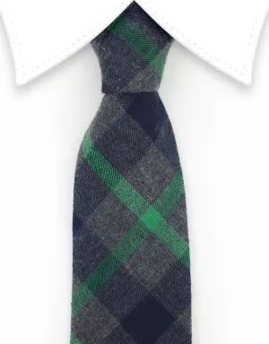 Charcoal Gray, Green & Black Cotton Tie