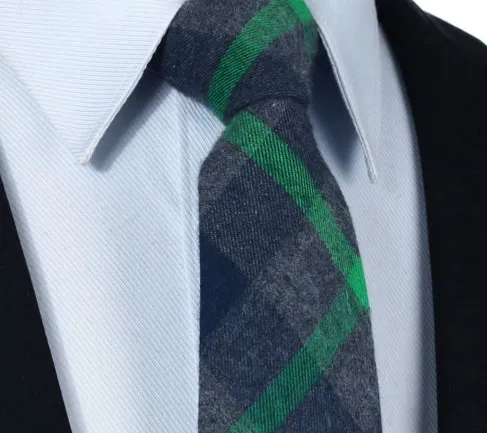 Charcoal Gray, Green & Black Cotton Tie