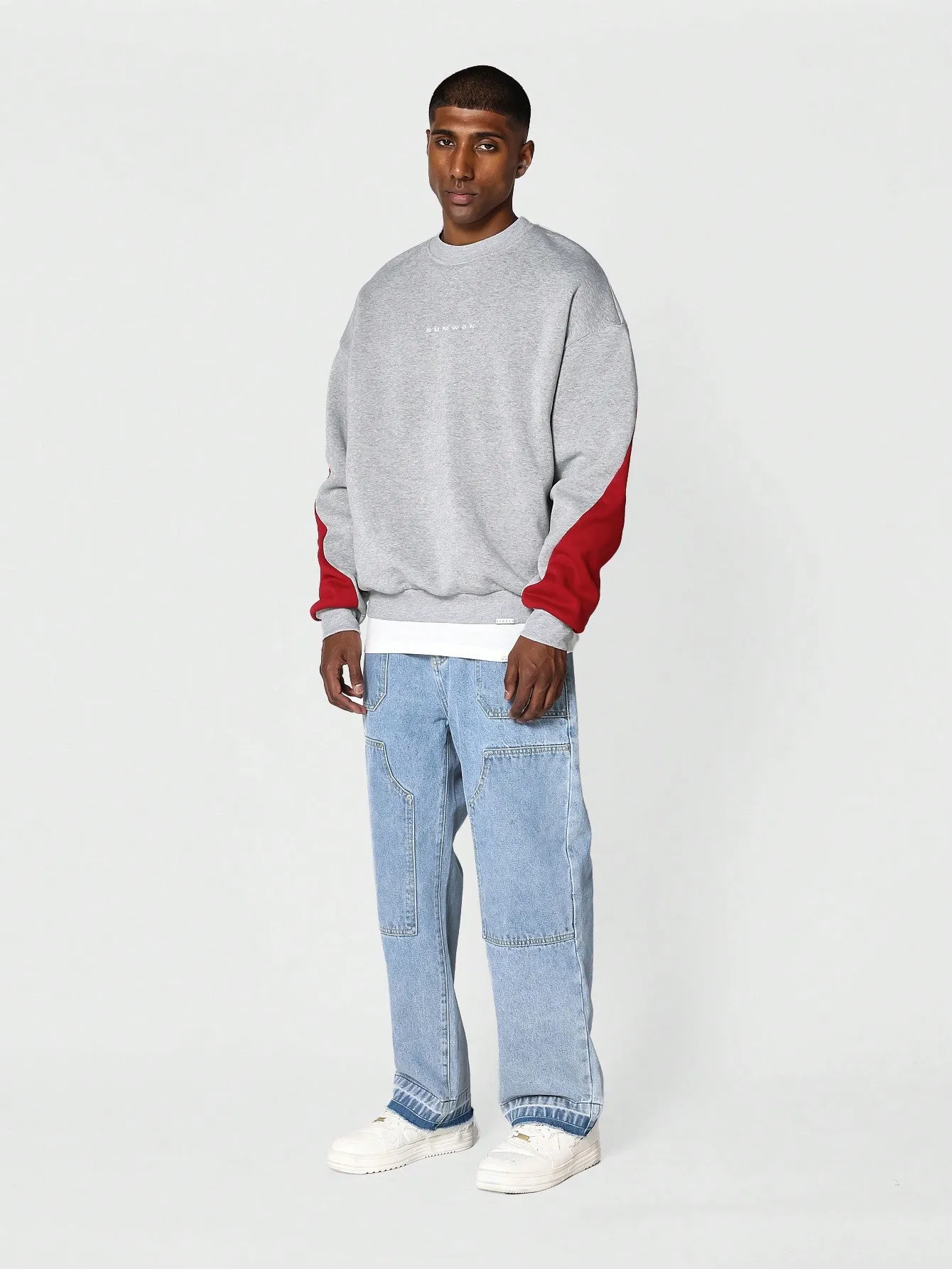 Crew Neck Colour Blocked Sweatshirt With Back Brooklyn Embroidery