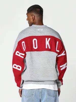 Crew Neck Colour Blocked Sweatshirt With Back Brooklyn Embroidery