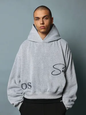 Crop Fit Overhead Hoodie With Script Embroidery Pattern