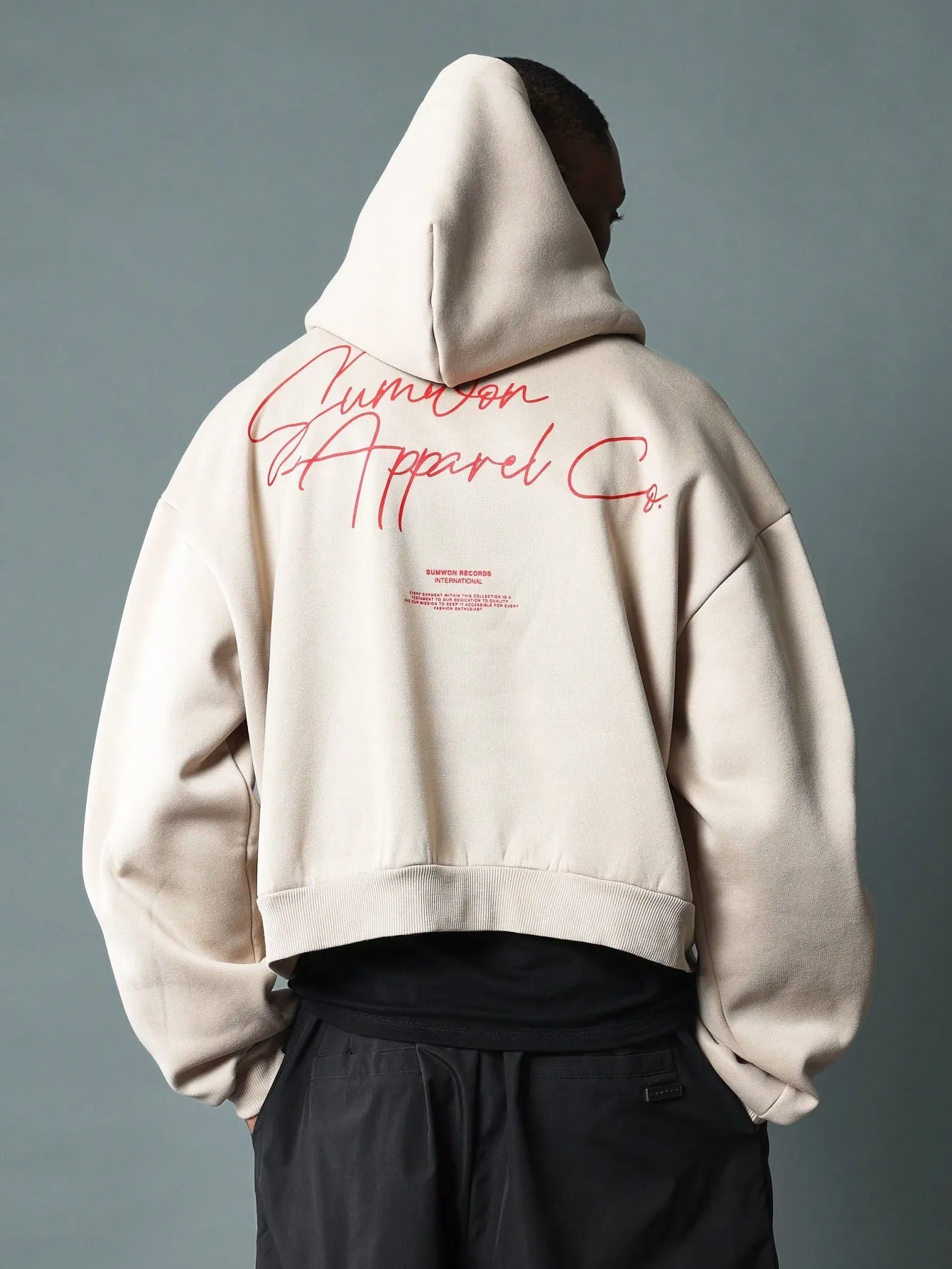 Crop Fit Overhead Hoodie With Script Graphic Print