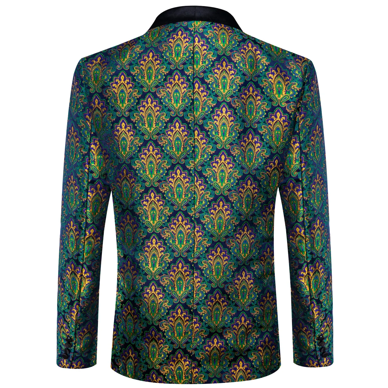 DiBanGu Teal Yellow Paisley Shawl Collar Silk Slim Fit Mens Dress Suit