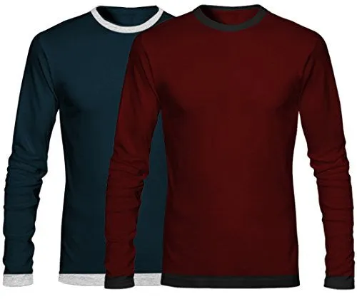 GHPC Men's Cotton Full Sleeve Round Neck Slim Fit T-Shirts (Combo of 2) (TS9004_3_4_S)