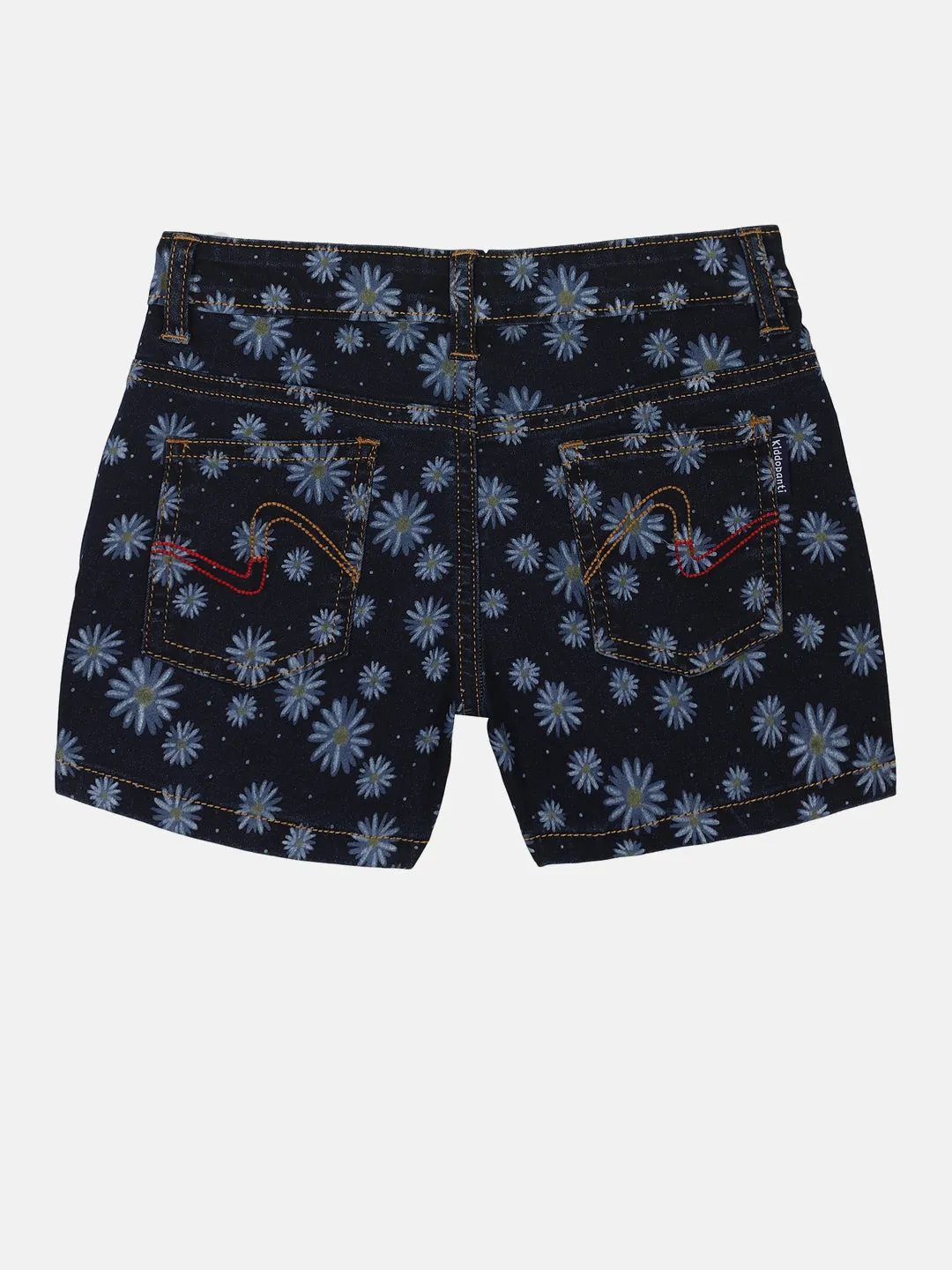 Girls Flower Printed Denim Shorts