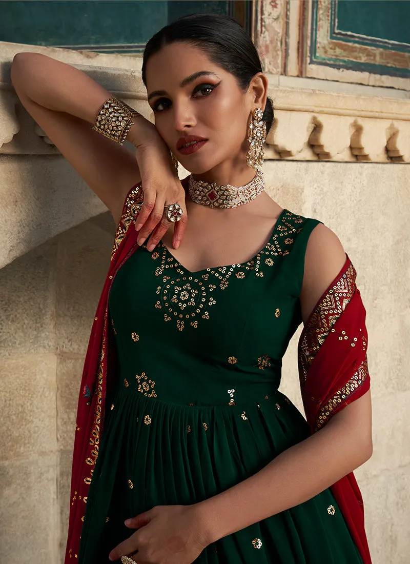 Green Sequence Embroidery Wedding Anarkali Suit