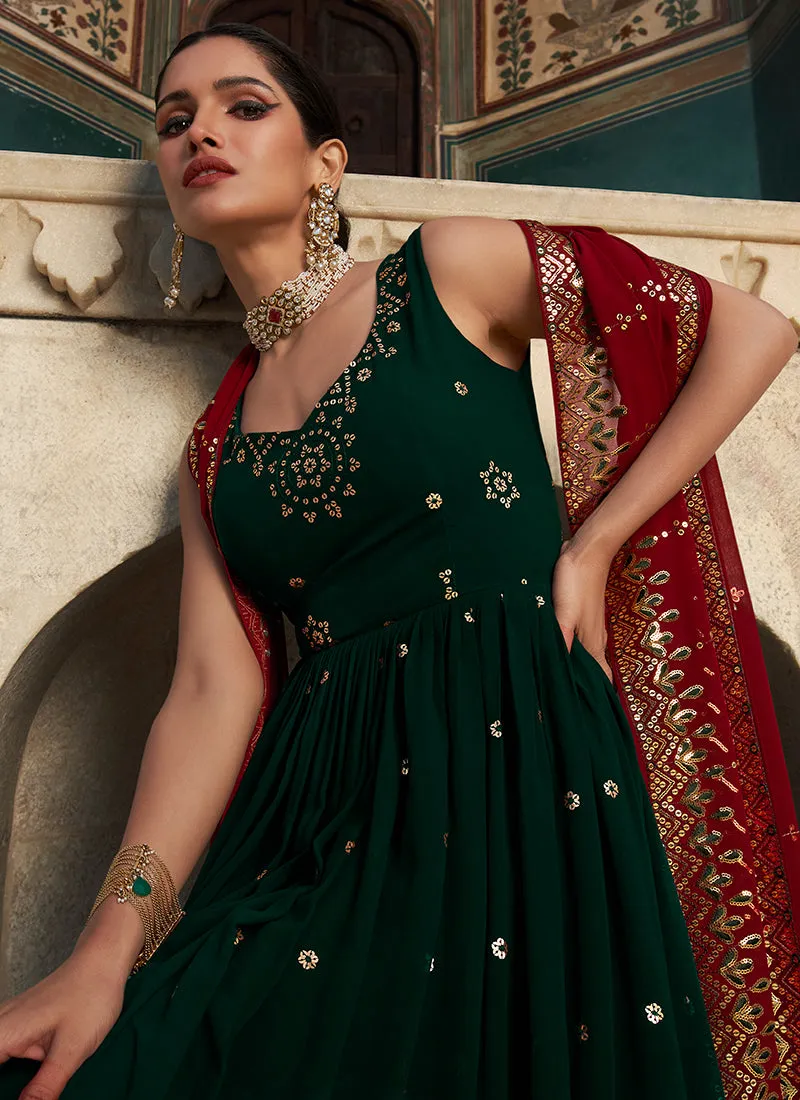 Green Sequence Embroidery Wedding Anarkali Suit