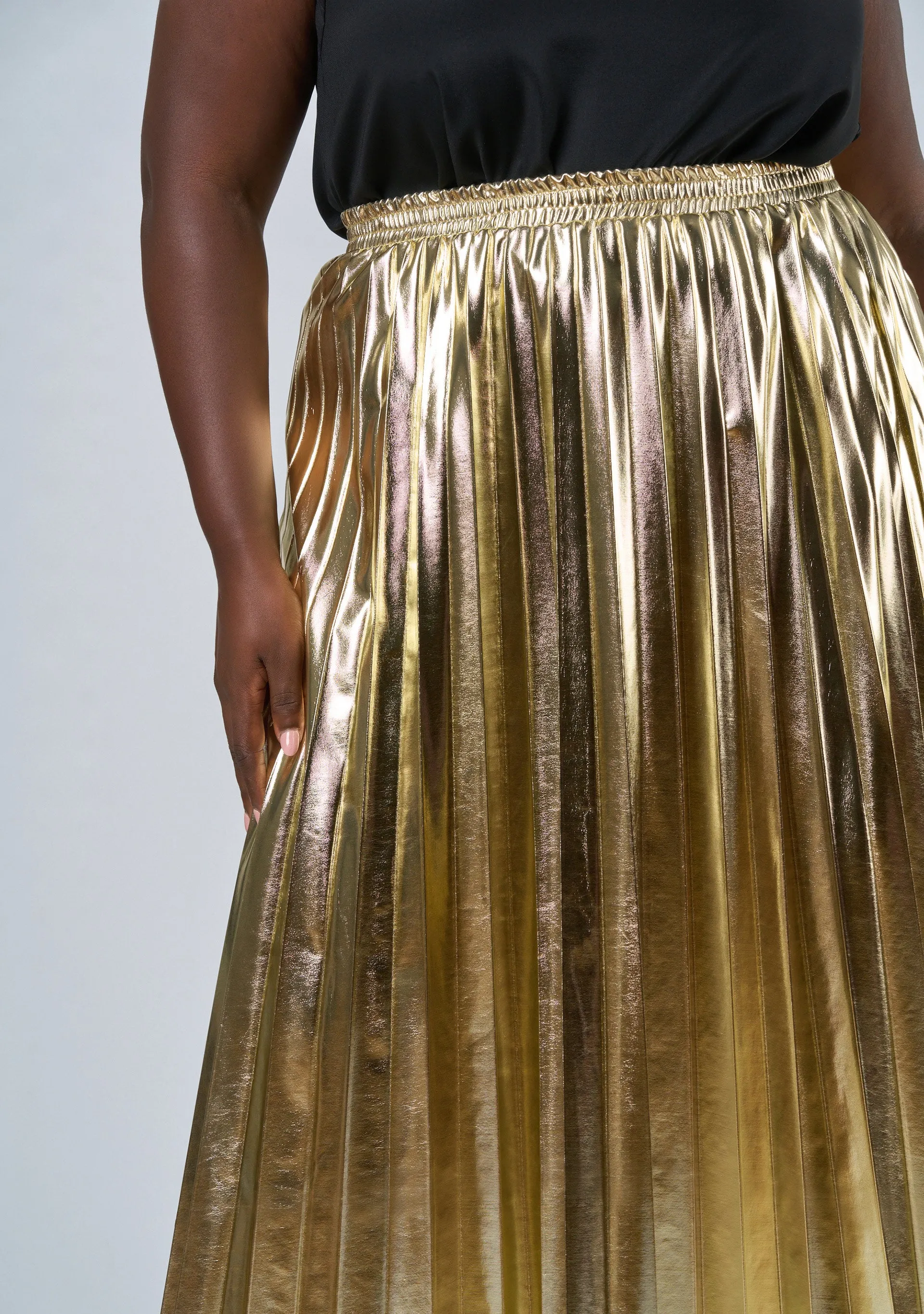 Halle Metallic Pleated Skirt