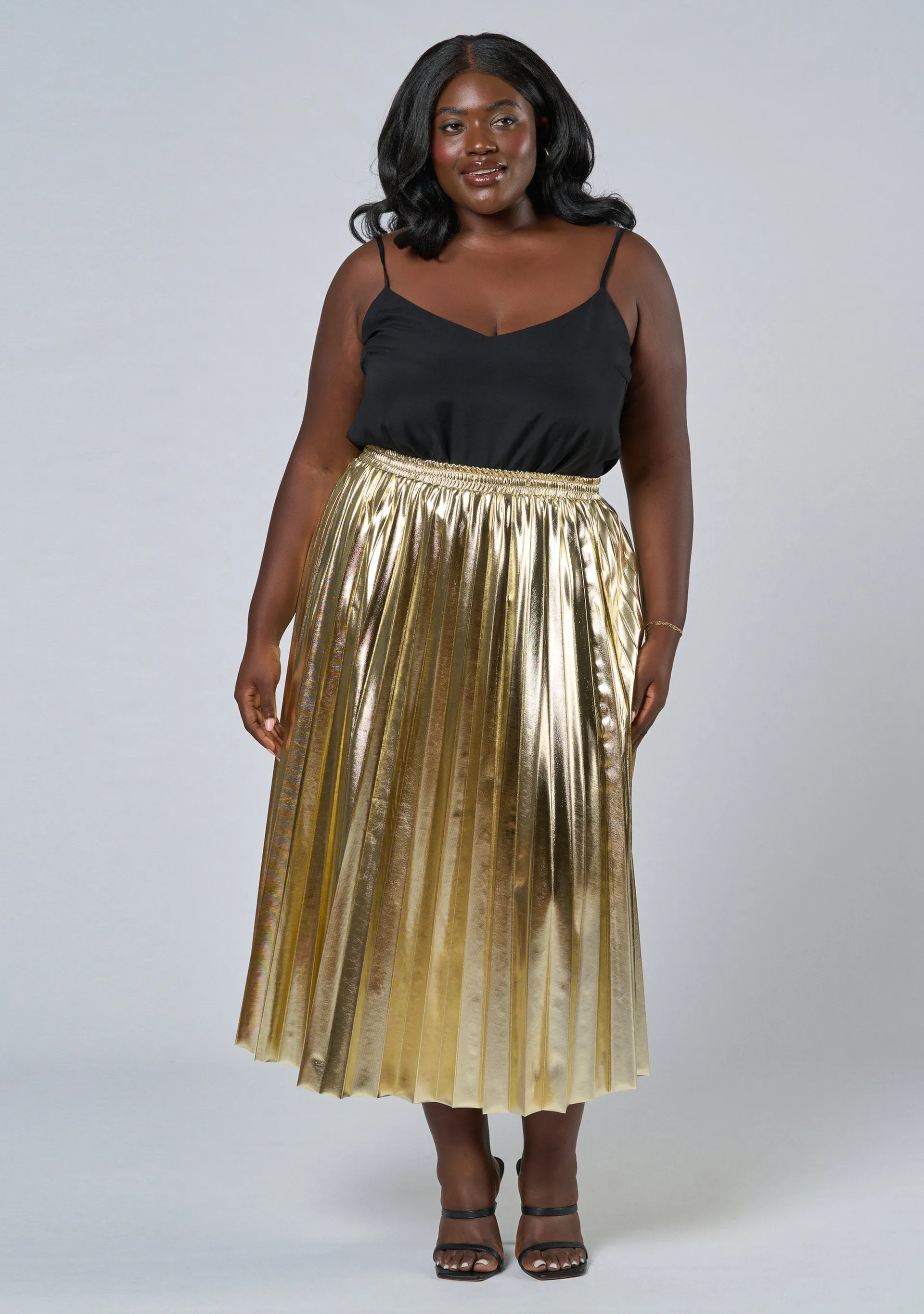 Halle Metallic Pleated Skirt