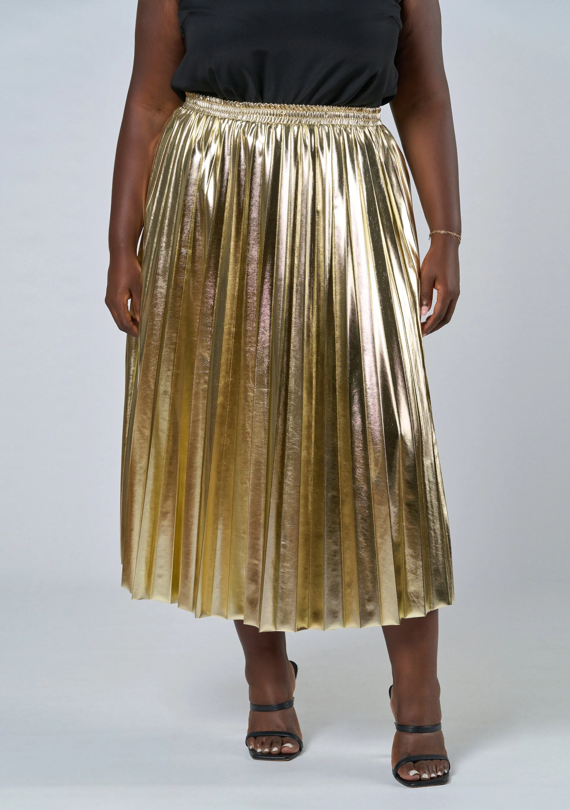 Halle Metallic Pleated Skirt