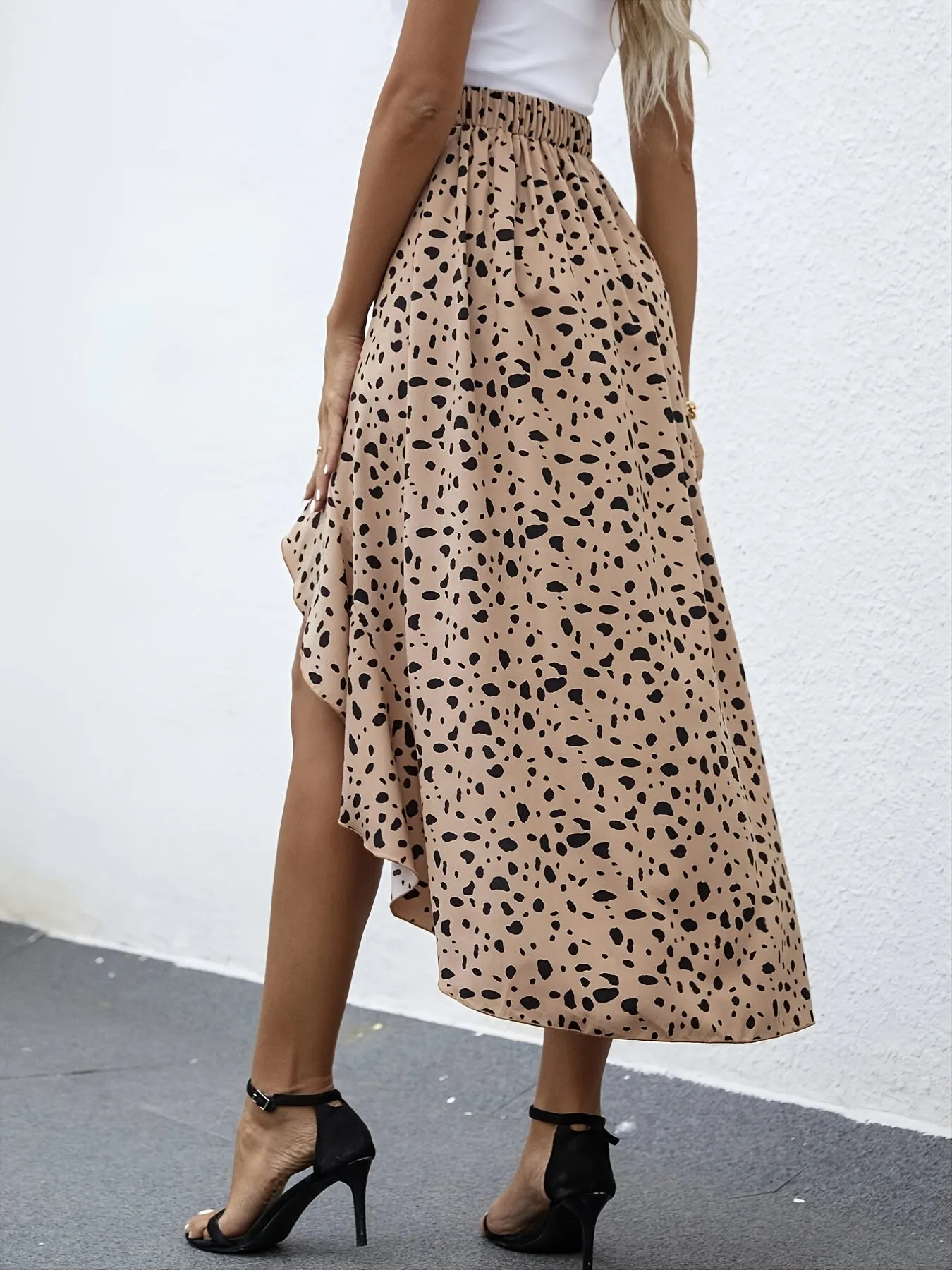 Leopard Print Ruffle Casual High Waist Fashion Asymmetrical Skirts