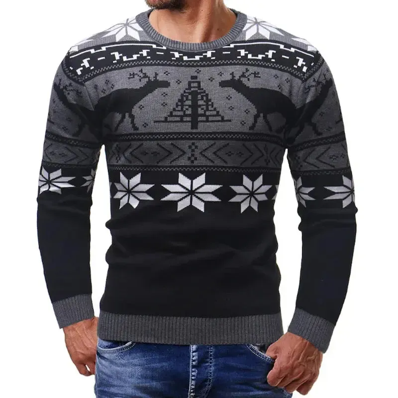 LetsKeep New Ugly Christmas Sweater Men Deer Printed Mens Pullover Sweaters Winter O-Neck Christmas Clothes Men EU Size, MA551