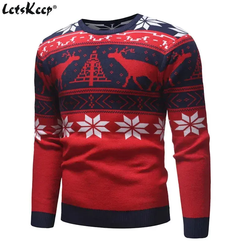 LetsKeep New Ugly Christmas Sweater Men Deer Printed Mens Pullover Sweaters Winter O-Neck Christmas Clothes Men EU Size, MA551