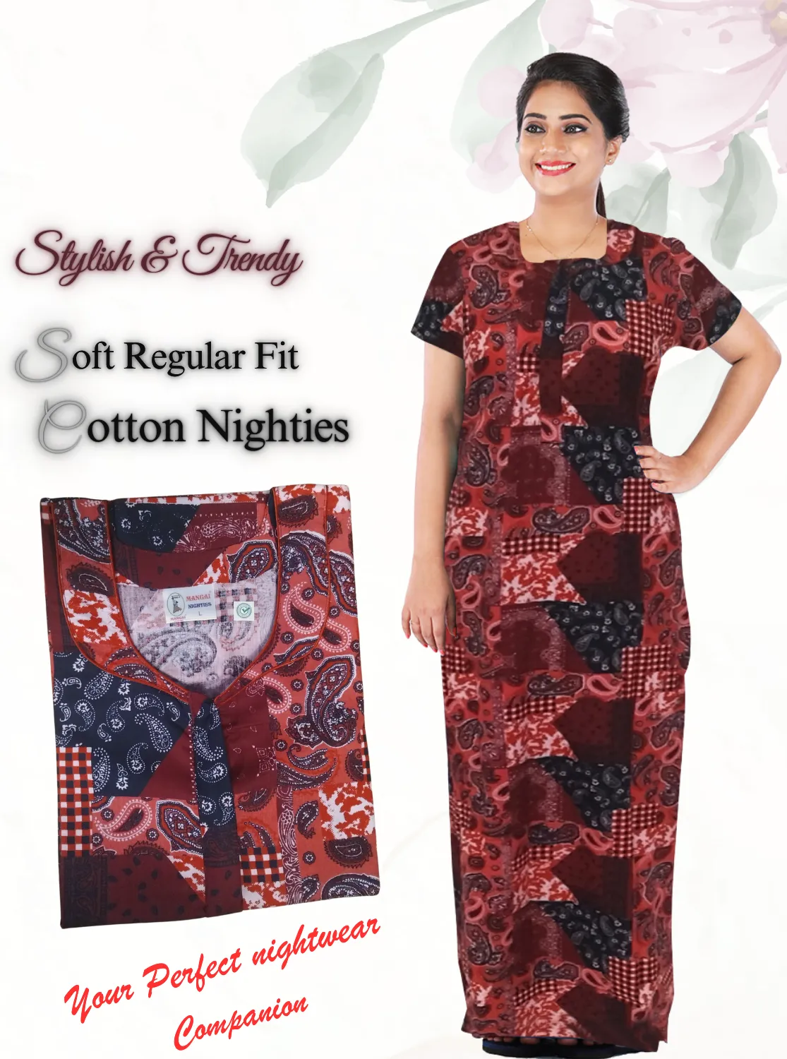 MANGAI New Regular Fit Cotton Printed  Nighties - All Over Printed Stylish Nightwear for Stylish Women | Side Cut Pocket | Beautiful Nighties for Stylish Women's (NL)