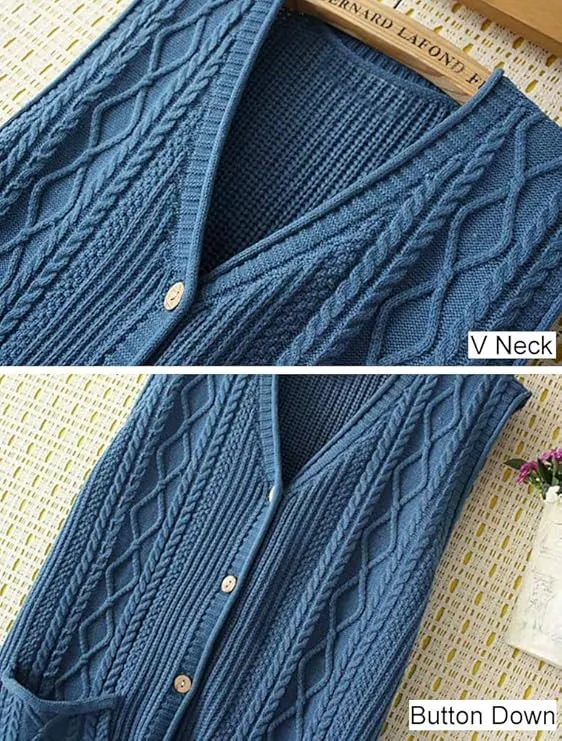 NEW Retails $78, FTCayanz Women's Sweater Vest Button Down Cable Knit Cardigan Outwear, Blue, Sz 3X