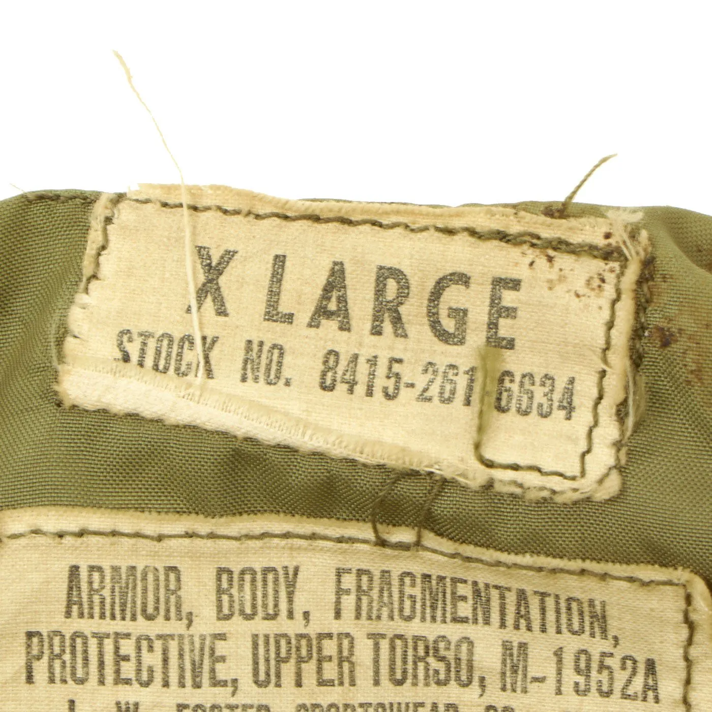 Original U.S. Vietnam War M-1952A XL Flak Body Armor Vest by Foster with Army Use and Care Manual