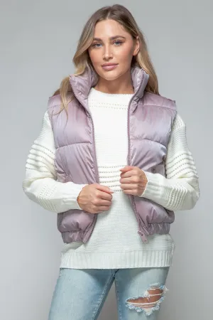 Puffy Jacket Sleeveless Women's Purple Fine Fur Lining Quilted Vest