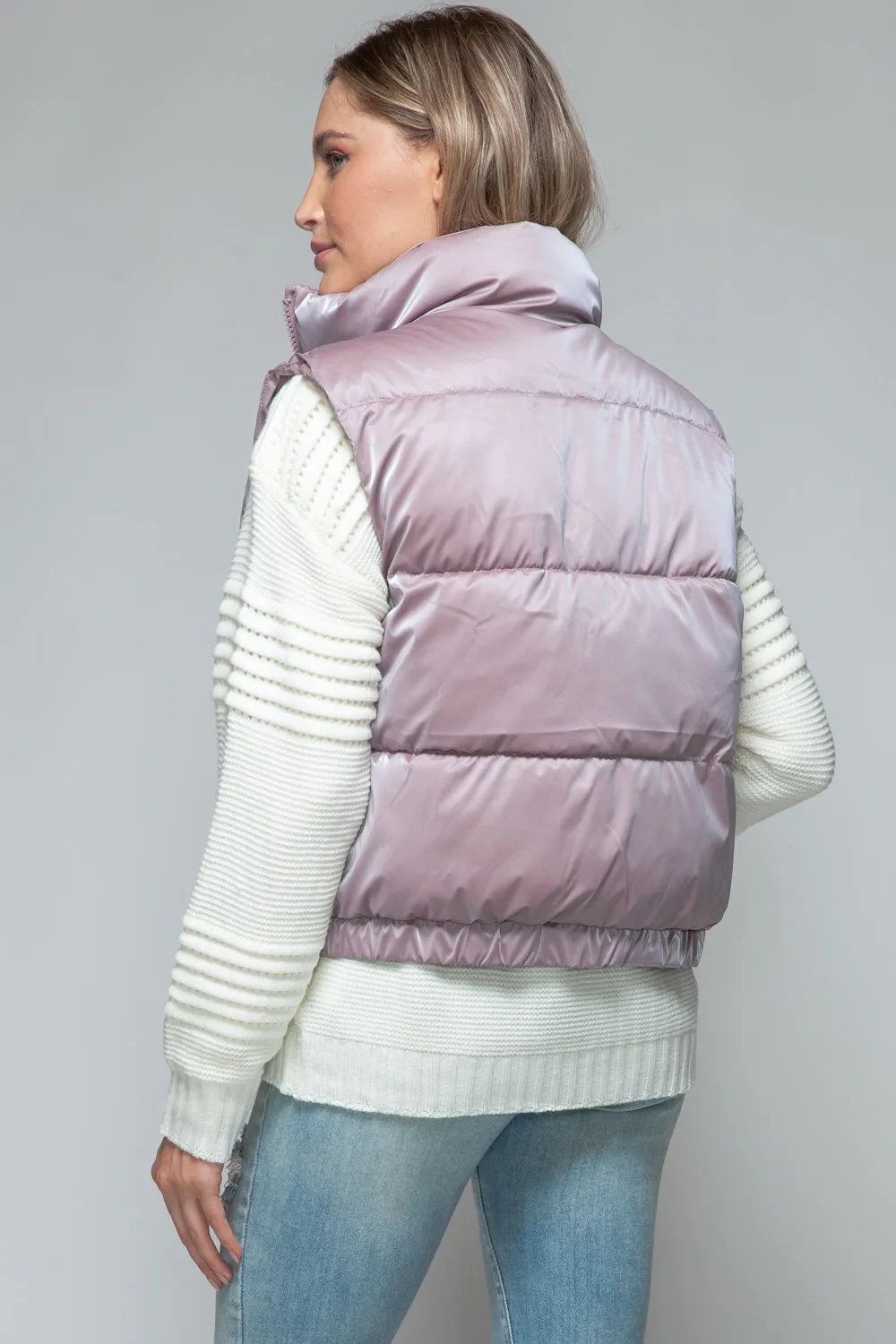 Puffy Jacket Sleeveless Women's Purple Fine Fur Lining Quilted Vest