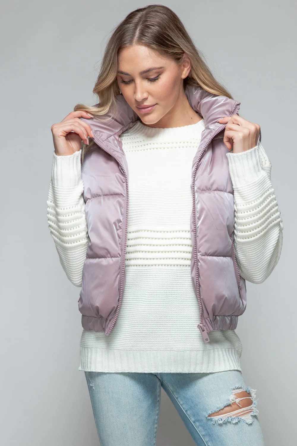 Puffy Jacket Sleeveless Women's Purple Fine Fur Lining Quilted Vest