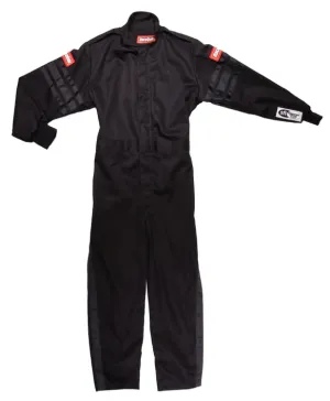 RaceQuip One Piece Single Layer Fire Suit - Black w/Black Stripes - Kids Medium - 1959993