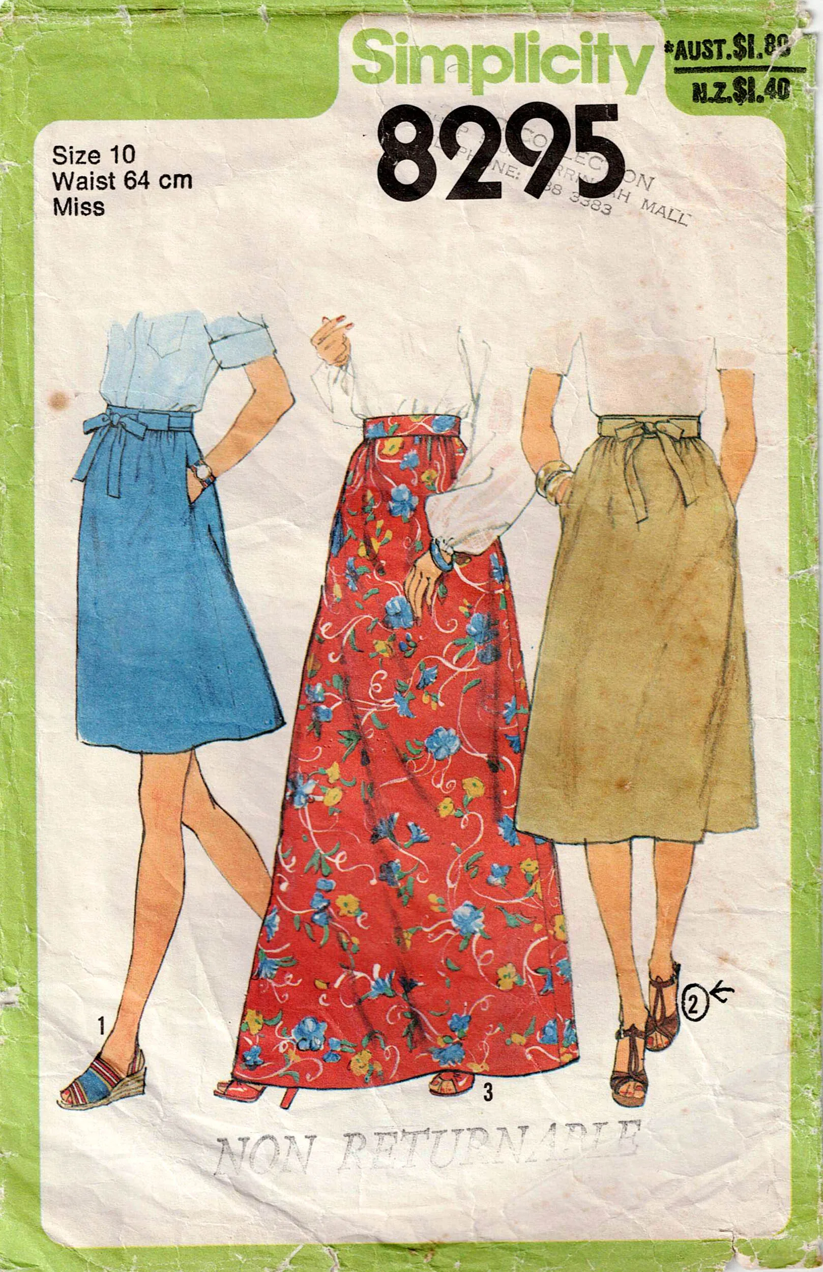 Simplicity 8295 Womens EASY A Line Skirts with Pockets 1970s Vintage Sewing Pattern Size 10 Waist 25 Inches