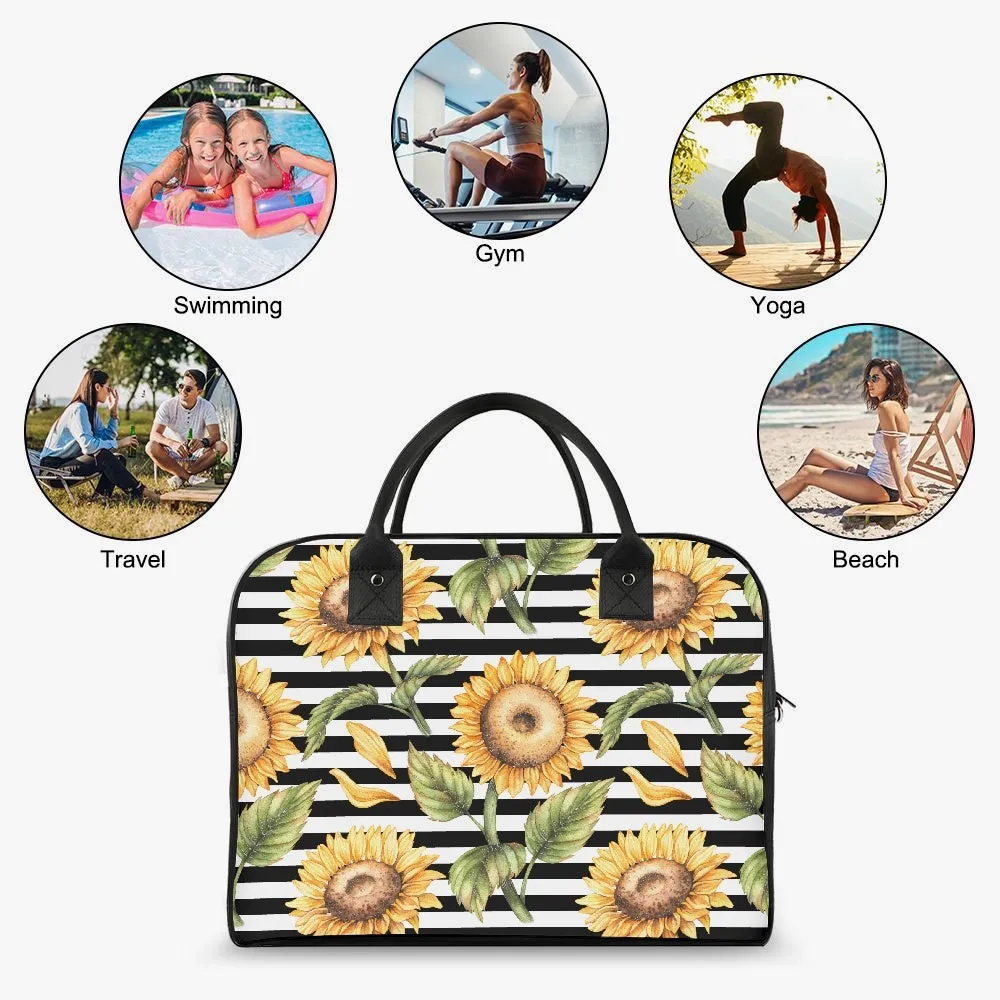 Stripes & Sunflowers Large Travel Handbag