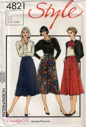 Style 4821 Womens Gathered Skirts with Waistband & Pockets 1980s Vintage Sewing Pattern Size 8 & 10 or 12 & 14 UNCUT Factory Folded