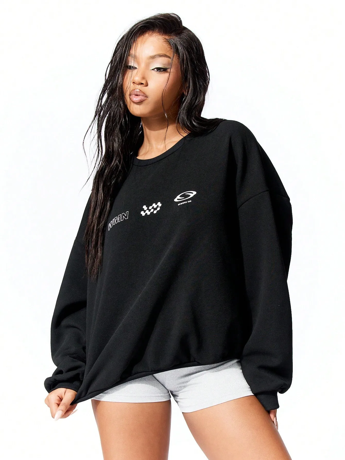 SUMWON WOMEN Crew Neck Sweatshirt With Graphic Print