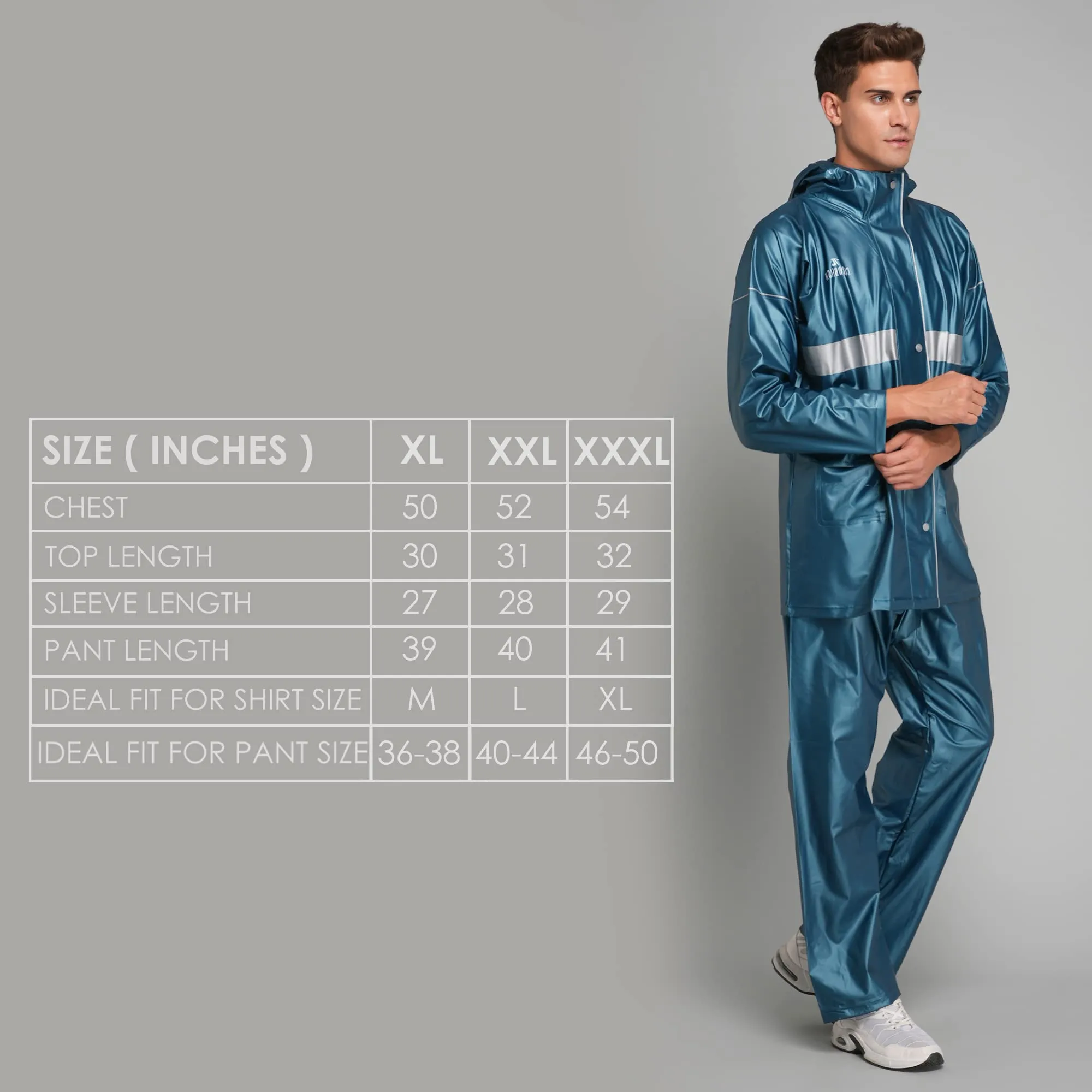 THE CLOWNFISH Rain Coat for Men Waterproof for Bike Raincoat for Men with Hood PVC Material. Set of Top and Bottom. Azure Pro Series (Bright Turquoise, X-Large)