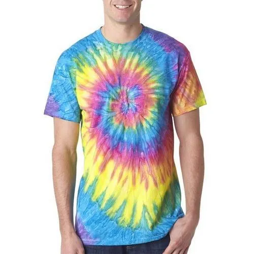 Twist Tie Dye Neon RainBow Men T-Shirt Soft Cotton Short Sleeve